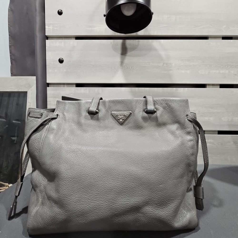 Prada Gray Leather Tote Bag